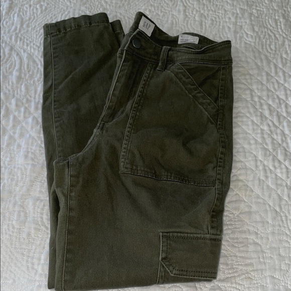 GAP Pants - GAP Womens Army Green Skinny Ankle Mid Rise Zip Pockets Cargo Jeans Size 6